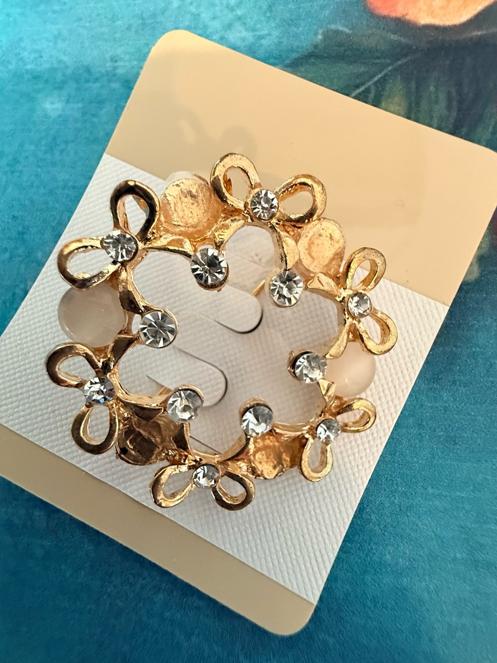 Gold Floral Crystal Brooch - Women's Jewelry
